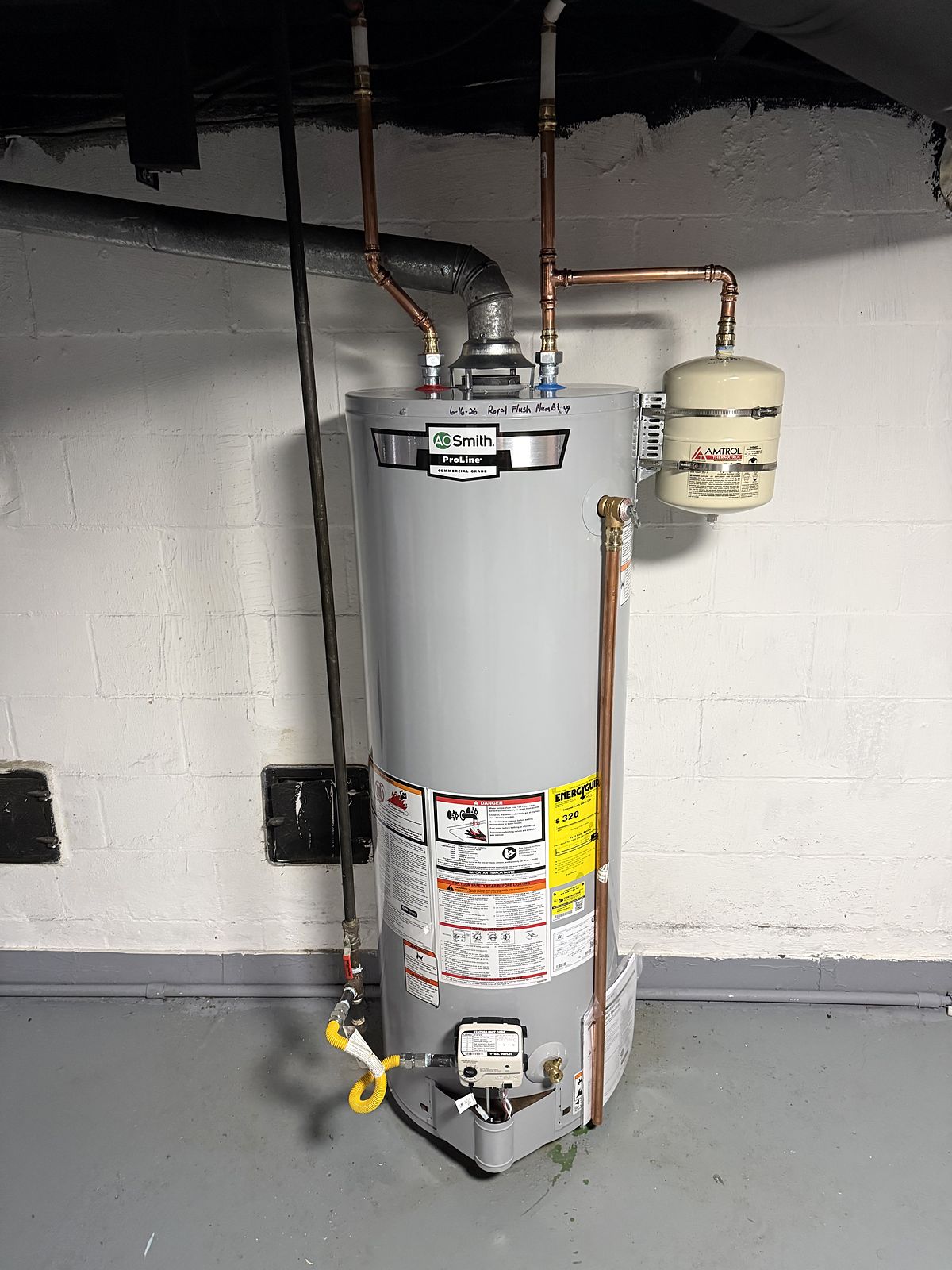 Gas water heater installed by Royal Flush in a basement